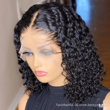Malaysian Water Wave Bob Wigs Lace Front Human Hair Wigs Waterwave 150% 180% Short Curly Bob Lace Closure Wig For Black Women